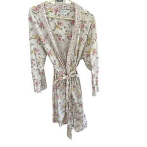 Carole Hochman Women Kimono Robe XL Cotton Floral Short Lounge Cottagecore